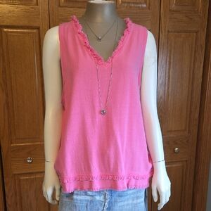 LA MIEL Hot Pink Frayed V-Neck Sleeveless Tank